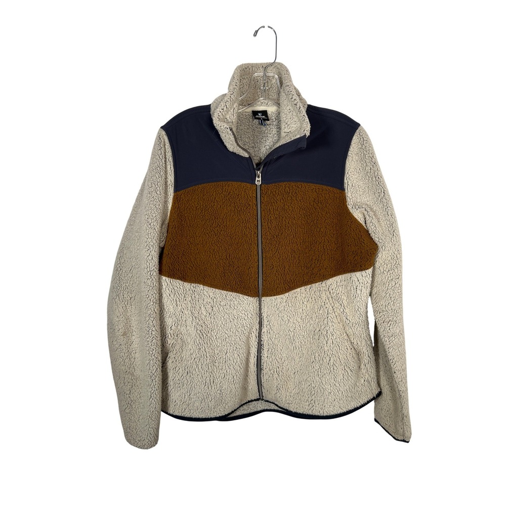 KUHL Prism‎ Sherpa Fleece Full Zip Jacket Cream Brown Navy Blue Large